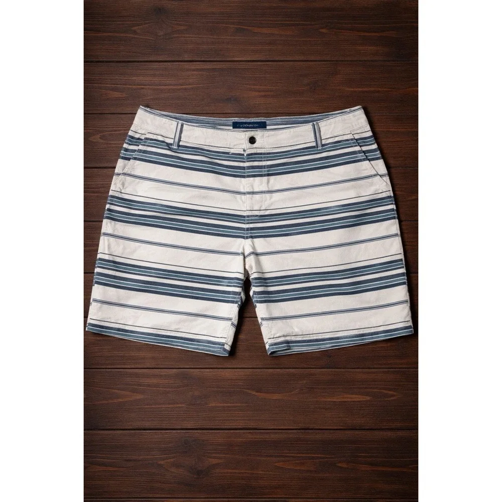 Lucky Brand Striped Shorts Mens 40 Blue Beige Casual Summer Flat Front Shorts